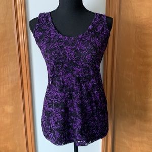 G By Guess Jet Black and Purple Current Lacey Macy Tank